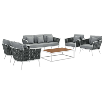 Modway Outlet Stance 6 Piece Outdoor Patio Aluminum Sectional Sofa Set by Modway  Outdoor Furniture Furniture White Gray - EEI-3168-WHI-GRY-SET