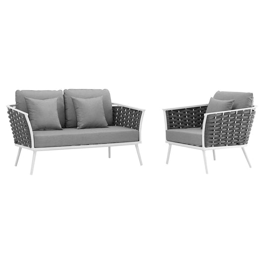 Modway Outlet Stance 2 Piece Outdoor Patio Aluminum Sectional Sofa Set by Modway  Outdoor Furniture Furniture White Gray - EEI-3169-WHI-GRY-SET