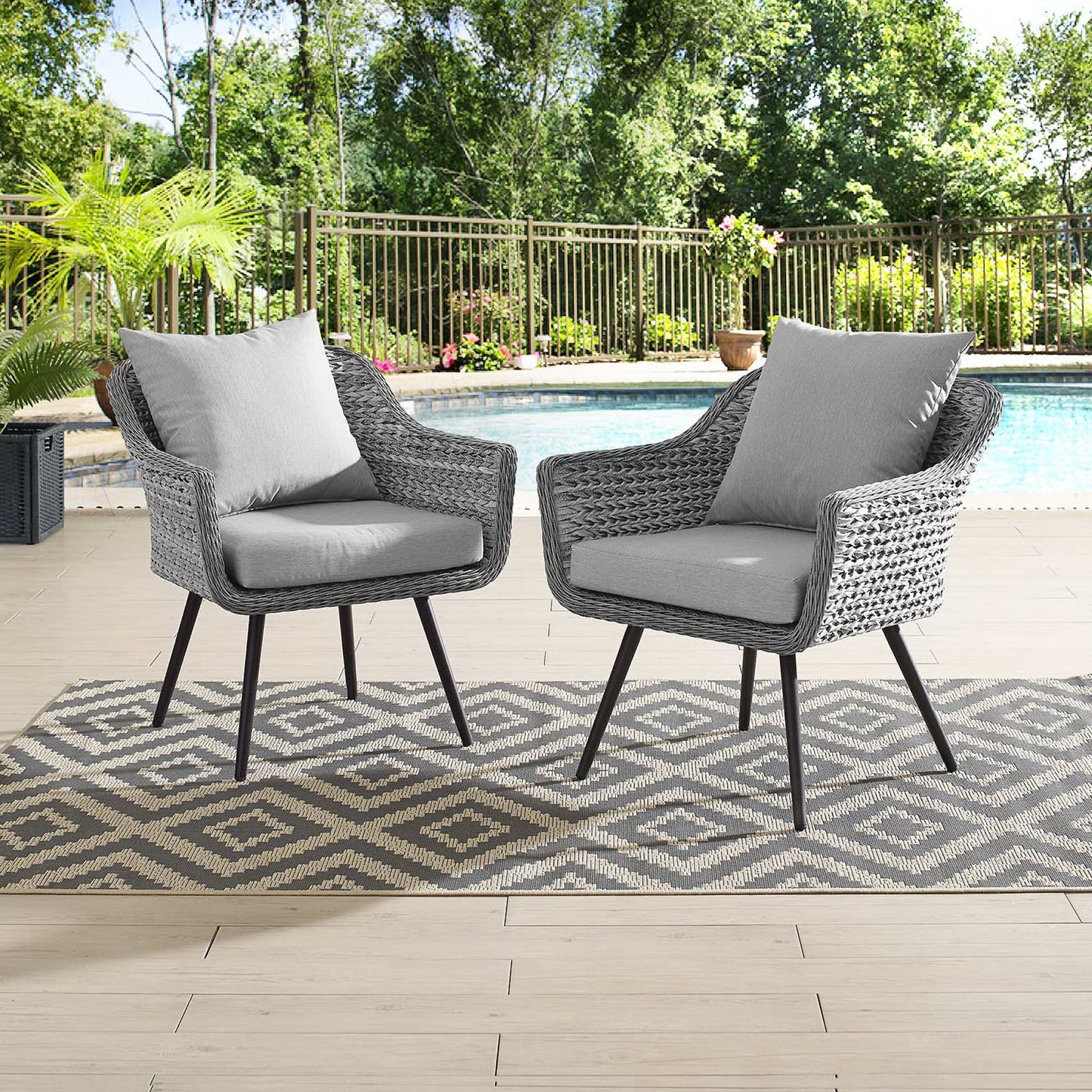 Modway Outlet Endeavor Outdoor Patio Wicker Rattan Armchair Set of 2 by Modway  Outdoor Furniture Furniture Gray Gray - EEI-3176-GRY-GRY-SET