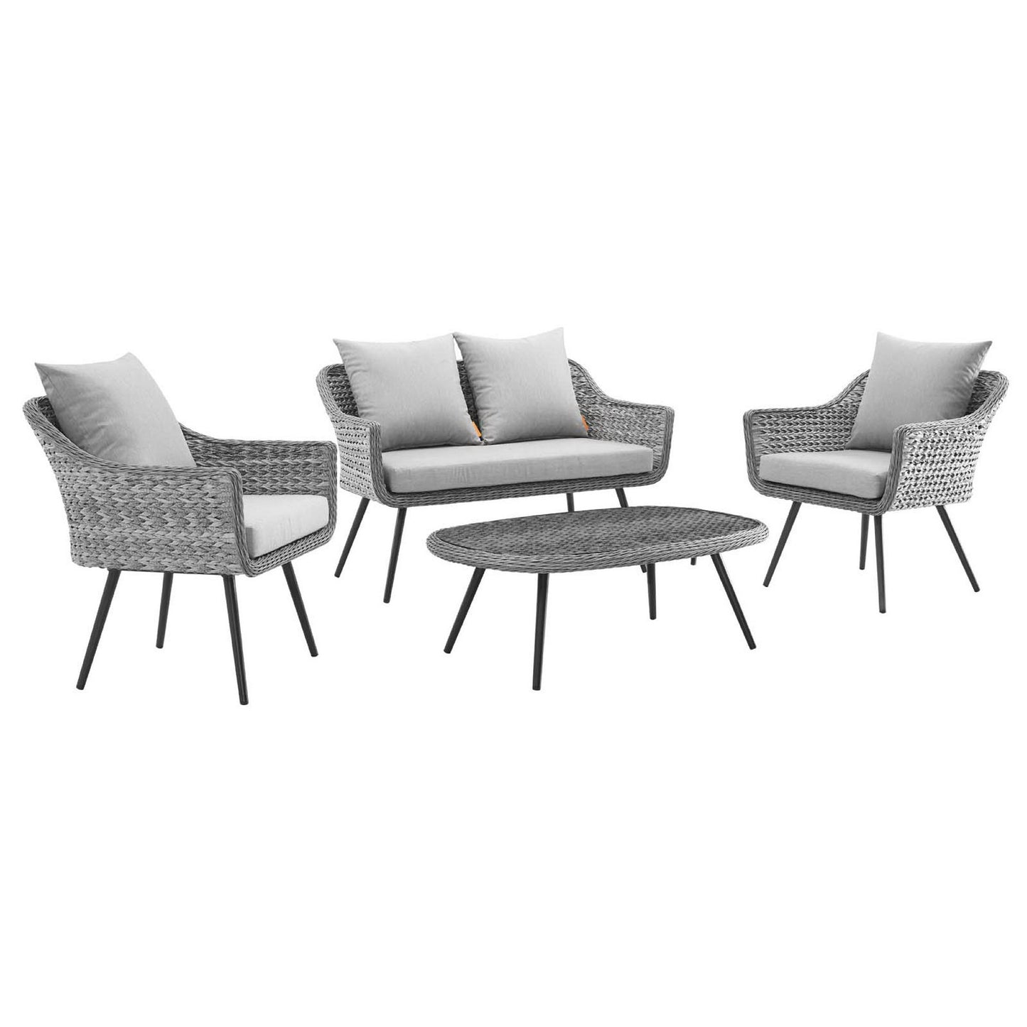 Modway Outlet Endeavor 4 Piece Outdoor Patio Wicker Rattan Loveseat Armchair and Coffee Table Set by Modway  Outdoor Furniture Furniture Gray Gray - EEI-3177-GRY-GRY-SET