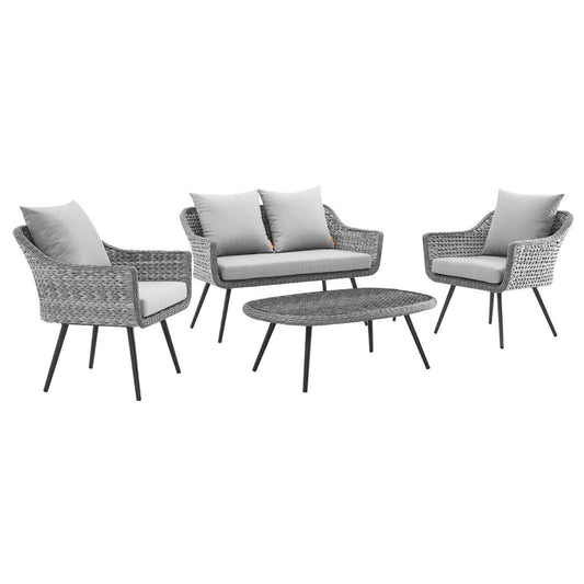Modway Outlet Endeavor 4 Piece Outdoor Patio Wicker Rattan Loveseat Armchair and Coffee Table Set by Modway  Outdoor Furniture Furniture Gray Gray - EEI-3177-GRY-GRY-SET