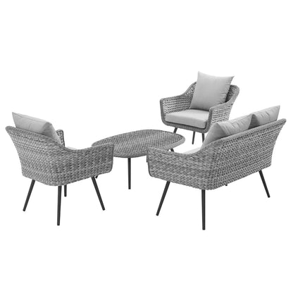 Modway Outlet Endeavor 4 Piece Outdoor Patio Wicker Rattan Loveseat Armchair and Coffee Table Set by Modway  Outdoor Furniture Furniture Gray Gray - EEI-3177-GRY-GRY-SET