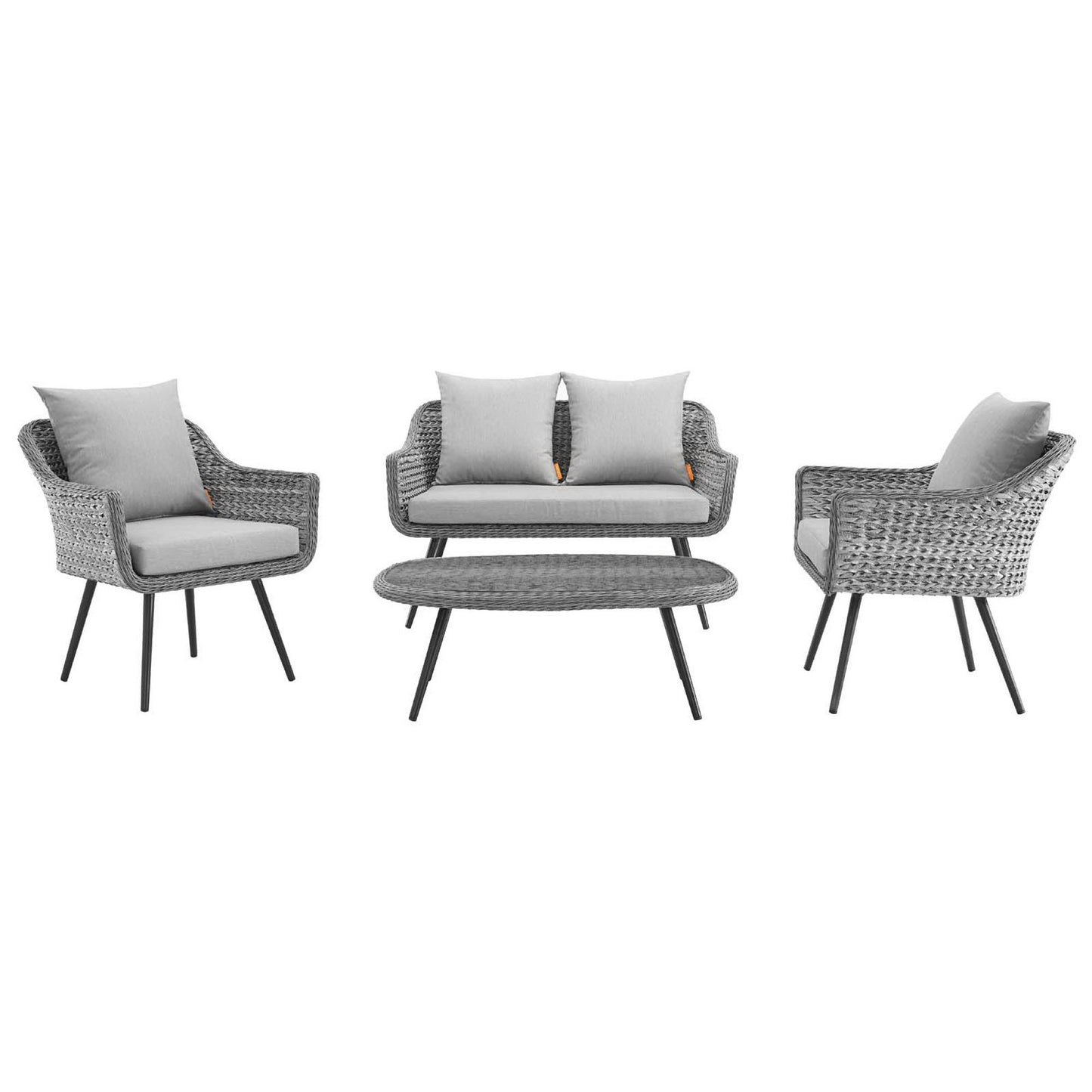 Modway Outlet Endeavor 4 Piece Outdoor Patio Wicker Rattan Loveseat Armchair and Coffee Table Set by Modway  Outdoor Furniture Furniture Gray Gray - EEI-3177-GRY-GRY-SET