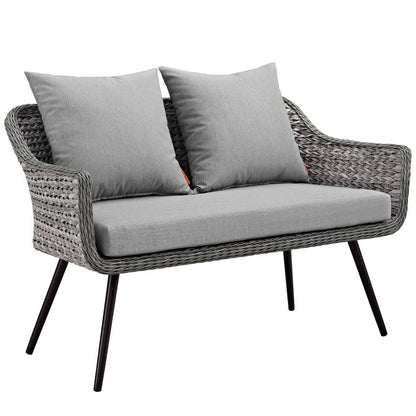 Modway Outlet Endeavor 4 Piece Outdoor Patio Wicker Rattan Loveseat Armchair and Coffee Table Set by Modway  Outdoor Furniture Furniture Gray Gray - EEI-3177-GRY-GRY-SET