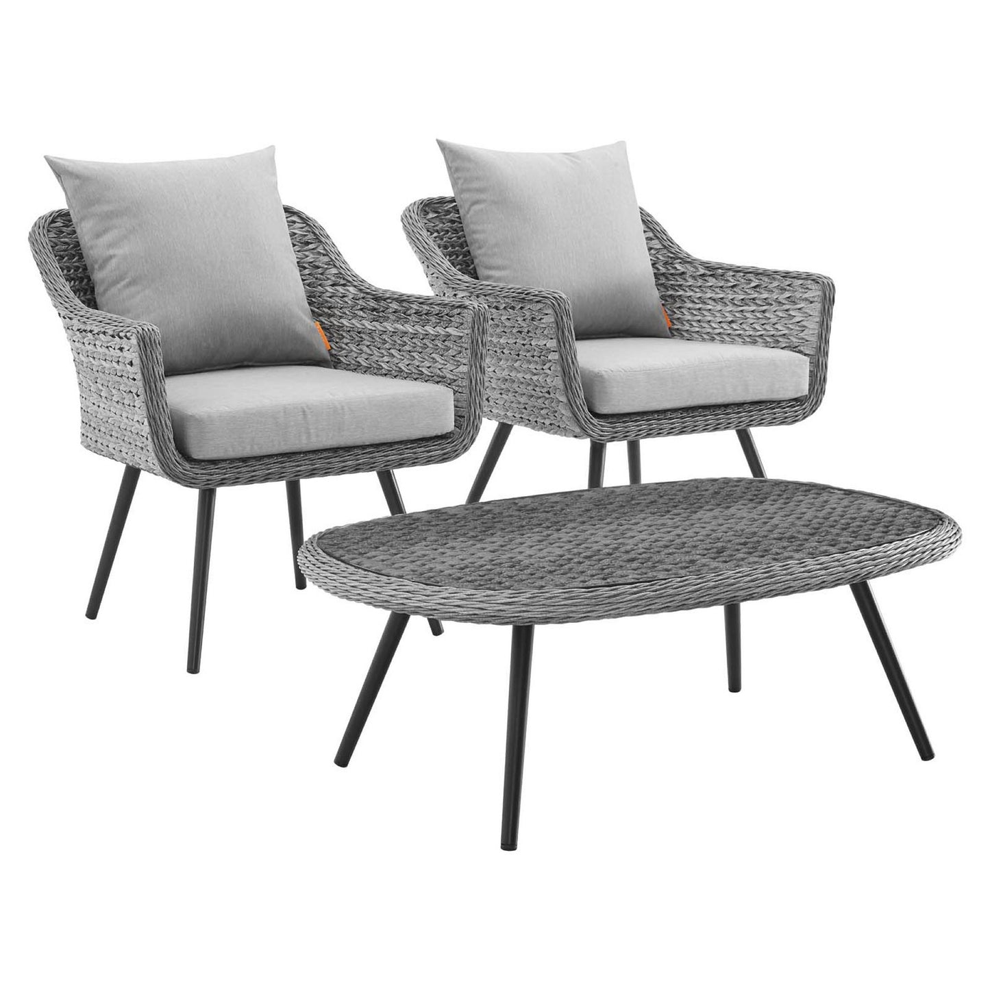 Modway Outlet Endeavor 3 Piece Outdoor Patio Wicker Rattan Armchair and Coffee Table Set by Modway  Outdoor Furniture Furniture Gray Gray - EEI-3179-GRY-GRY-SET