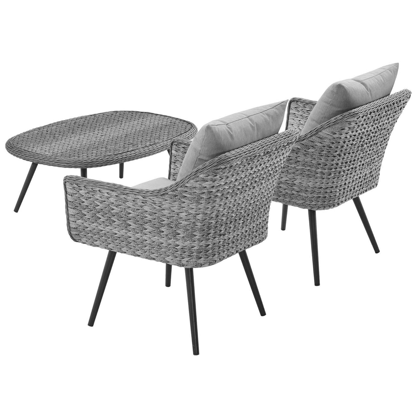 Modway Outlet Endeavor 3 Piece Outdoor Patio Wicker Rattan Armchair and Coffee Table Set by Modway  Outdoor Furniture Furniture Gray Gray - EEI-3179-GRY-GRY-SET