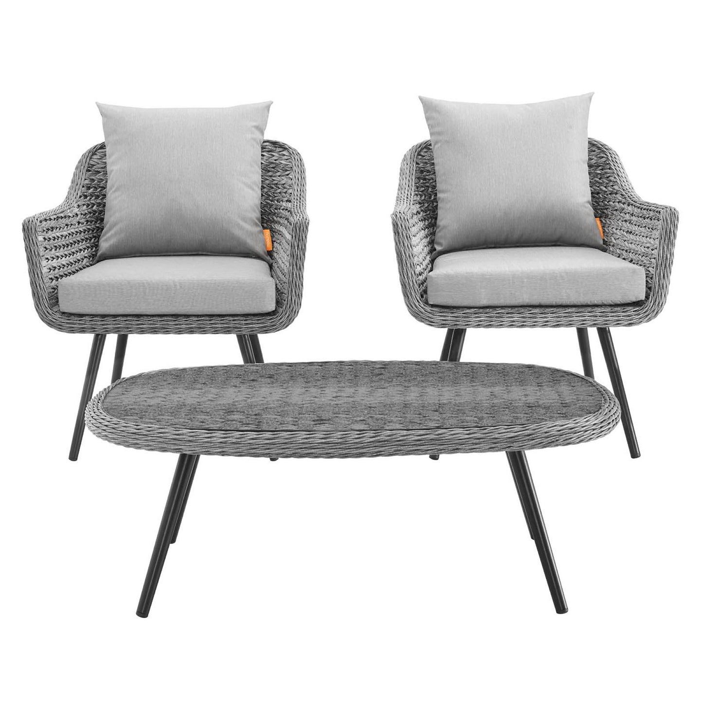Modway Outlet Endeavor 3 Piece Outdoor Patio Wicker Rattan Armchair and Coffee Table Set by Modway  Outdoor Furniture Furniture Gray Gray - EEI-3179-GRY-GRY-SET