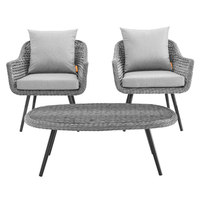 Modway Outlet Endeavor 3 Piece Outdoor Patio Wicker Rattan Armchair and Coffee Table Set by Modway  Outdoor Furniture Furniture Gray Gray - EEI-3179-GRY-GRY-SET