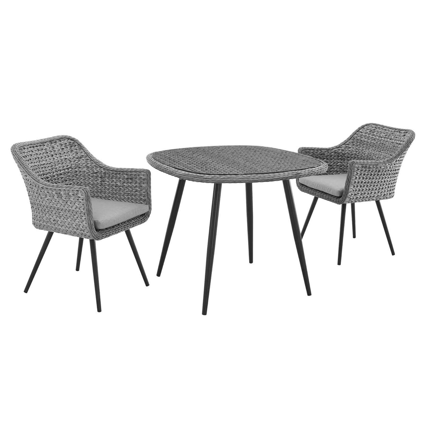 Modway Outlet Endeavor 3 Piece Outdoor Patio Wicker Rattan Dining Set by Modway  Outdoor Furniture Furniture Gray Gray - EEI-3182-GRY-GRY-SET