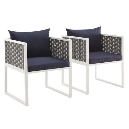 Modway Outlet Stance Outdoor Patio Aluminum Dining Armchair Set of 2 by Modway  Outdoor Furniture Furniture White Navy - EEI-3183-WHI-NAV-SET