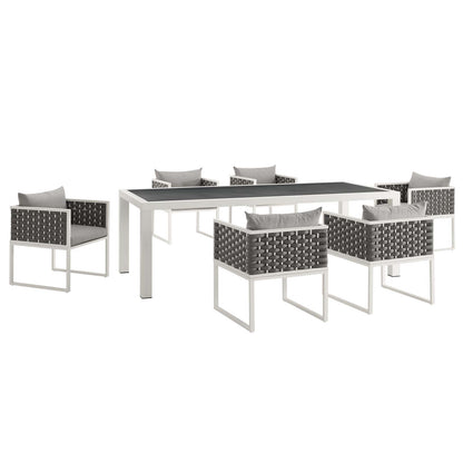 Modway Outlet Stance 7 Piece Outdoor Patio Aluminum Dining Set by Modway  Outdoor Furniture Furniture White Gray - EEI-3185-WHI-GRY-SET