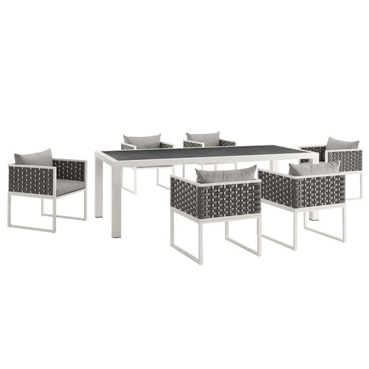 Modway Outlet Stance 7 Piece Outdoor Patio Aluminum Dining Set by Modway  Outdoor Furniture Furniture White Gray - EEI-3185-WHI-GRY-SET