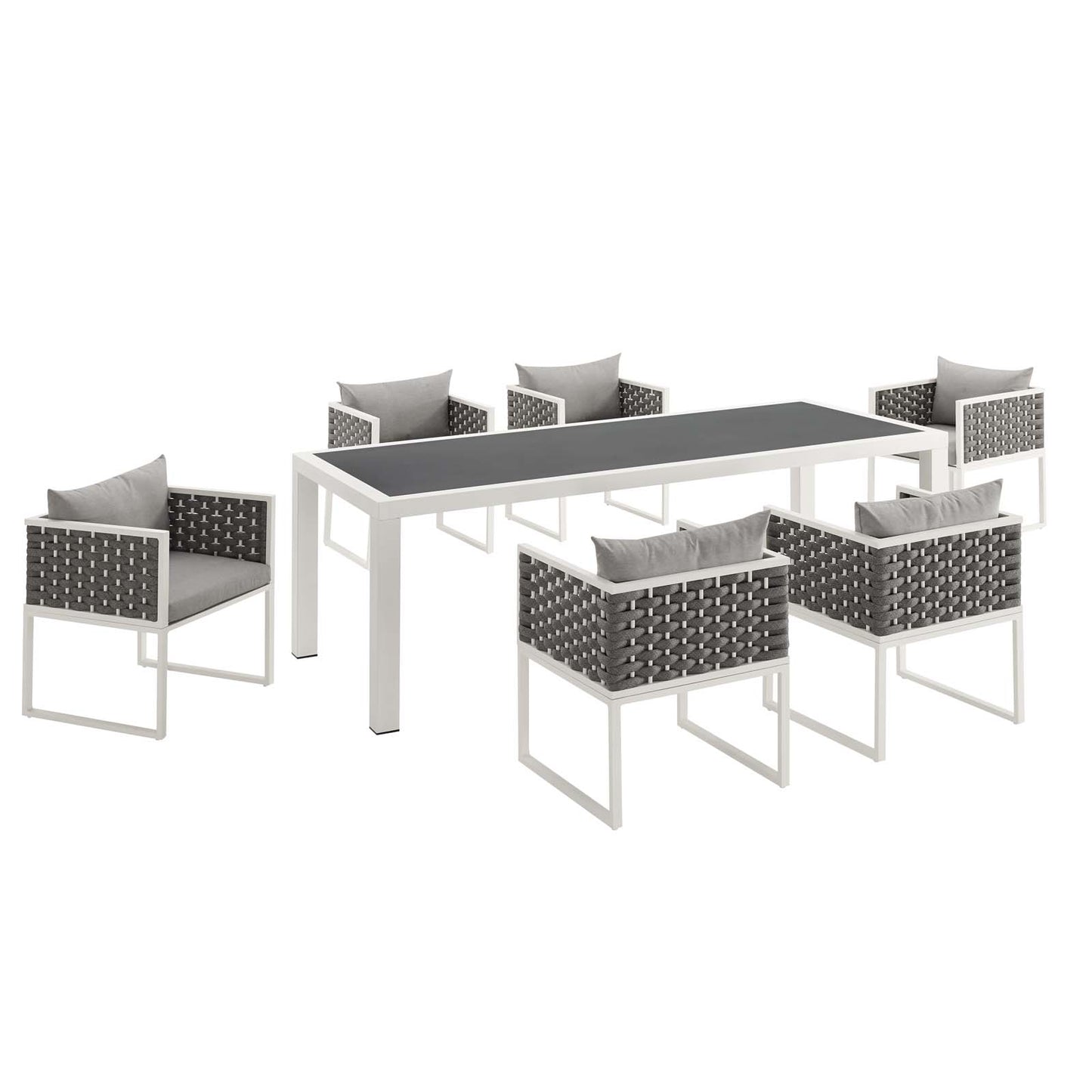 Modway Outlet Stance 7 Piece Outdoor Patio Aluminum Dining Set by Modway  Outdoor Furniture Furniture White Gray - EEI-3185-WHI-GRY-SET
