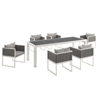 Modway Outlet Stance 7 Piece Outdoor Patio Aluminum Dining Set by Modway  Outdoor Furniture Furniture White Gray - EEI-3185-WHI-GRY-SET
