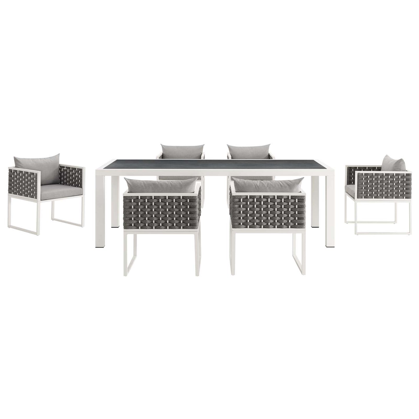 Modway Outlet Stance 7 Piece Outdoor Patio Aluminum Dining Set by Modway  Outdoor Furniture Furniture White Gray - EEI-3185-WHI-GRY-SET