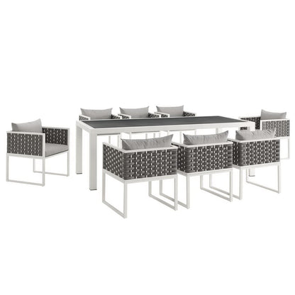 Modway Outlet Stance 9 Piece Outdoor Patio Aluminum Dining Set by Modway  Outdoor Furniture Furniture White Gray - EEI-3186-WHI-GRY-SET