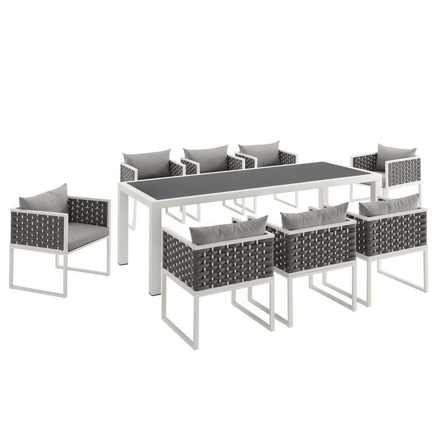 Modway Outlet Stance 9 Piece Outdoor Patio Aluminum Dining Set by Modway  Outdoor Furniture Furniture White Gray - EEI-3186-WHI-GRY-SET