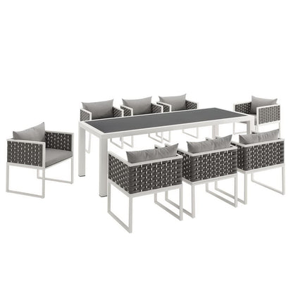 Modway Outlet Stance 9 Piece Outdoor Patio Aluminum Dining Set by Modway  Outdoor Furniture Furniture White Gray - EEI-3186-WHI-GRY-SET