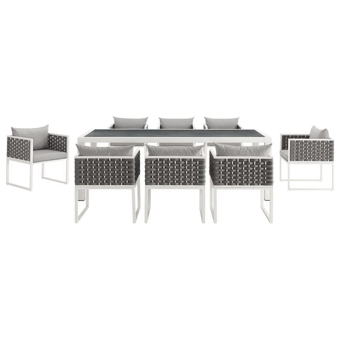 Modway Outlet Stance 9 Piece Outdoor Patio Aluminum Dining Set by Modway  Outdoor Furniture Furniture White Gray - EEI-3186-WHI-GRY-SET