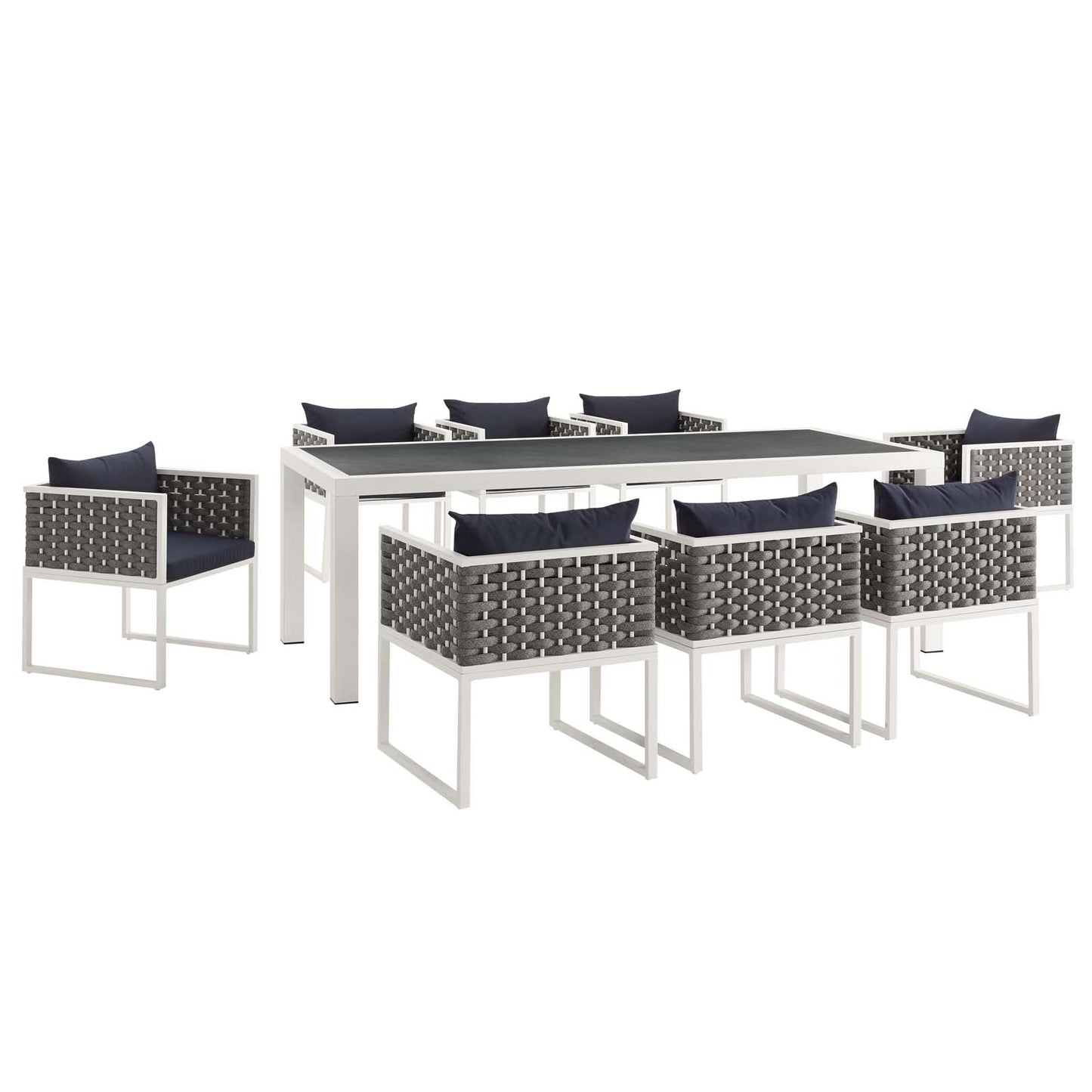 Modway Outlet Stance 9 Piece Outdoor Patio Aluminum Dining Set by Modway  Outdoor Furniture Furniture White Navy - EEI-3186-WHI-NAV-SET