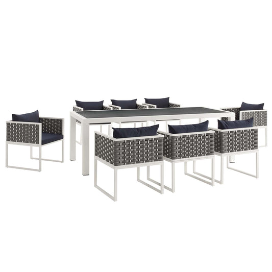 Modway Outlet Stance 9 Piece Outdoor Patio Aluminum Dining Set by Modway  Outdoor Furniture Furniture White Navy - EEI-3186-WHI-NAV-SET