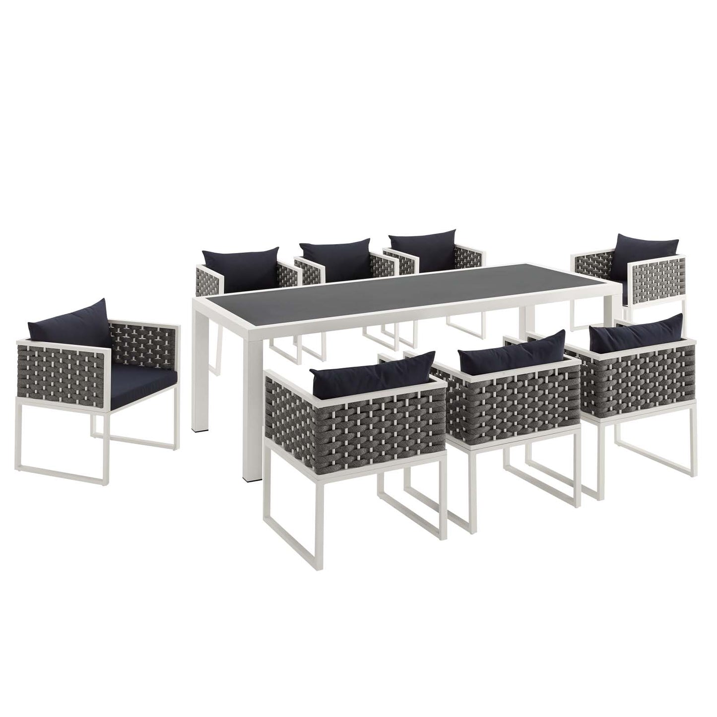 Modway Outlet Stance 9 Piece Outdoor Patio Aluminum Dining Set by Modway  Outdoor Furniture Furniture White Navy - EEI-3186-WHI-NAV-SET