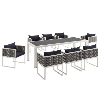 Modway Outlet Stance 9 Piece Outdoor Patio Aluminum Dining Set by Modway  Outdoor Furniture Furniture White Navy - EEI-3186-WHI-NAV-SET