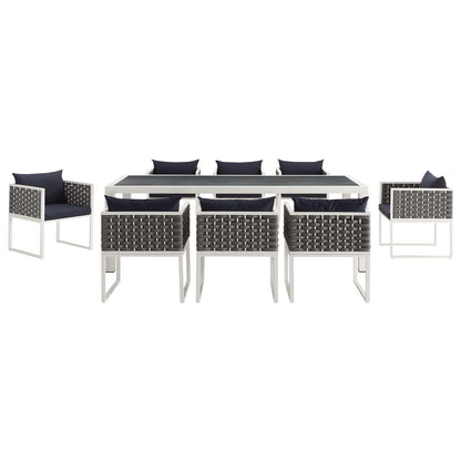Modway Outlet Stance 9 Piece Outdoor Patio Aluminum Dining Set by Modway  Outdoor Furniture Furniture White Navy - EEI-3186-WHI-NAV-SET
