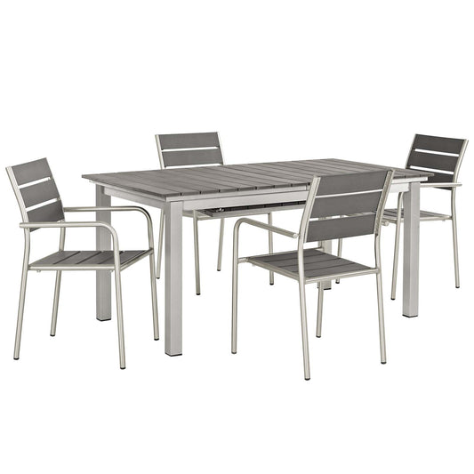 Modway Outlet Shore 5 Piece Outdoor Patio Aluminum Dining Set by Modway  Outdoor Furniture Furniture Silver Gray - EEI-3197-SLV-GRY-SET