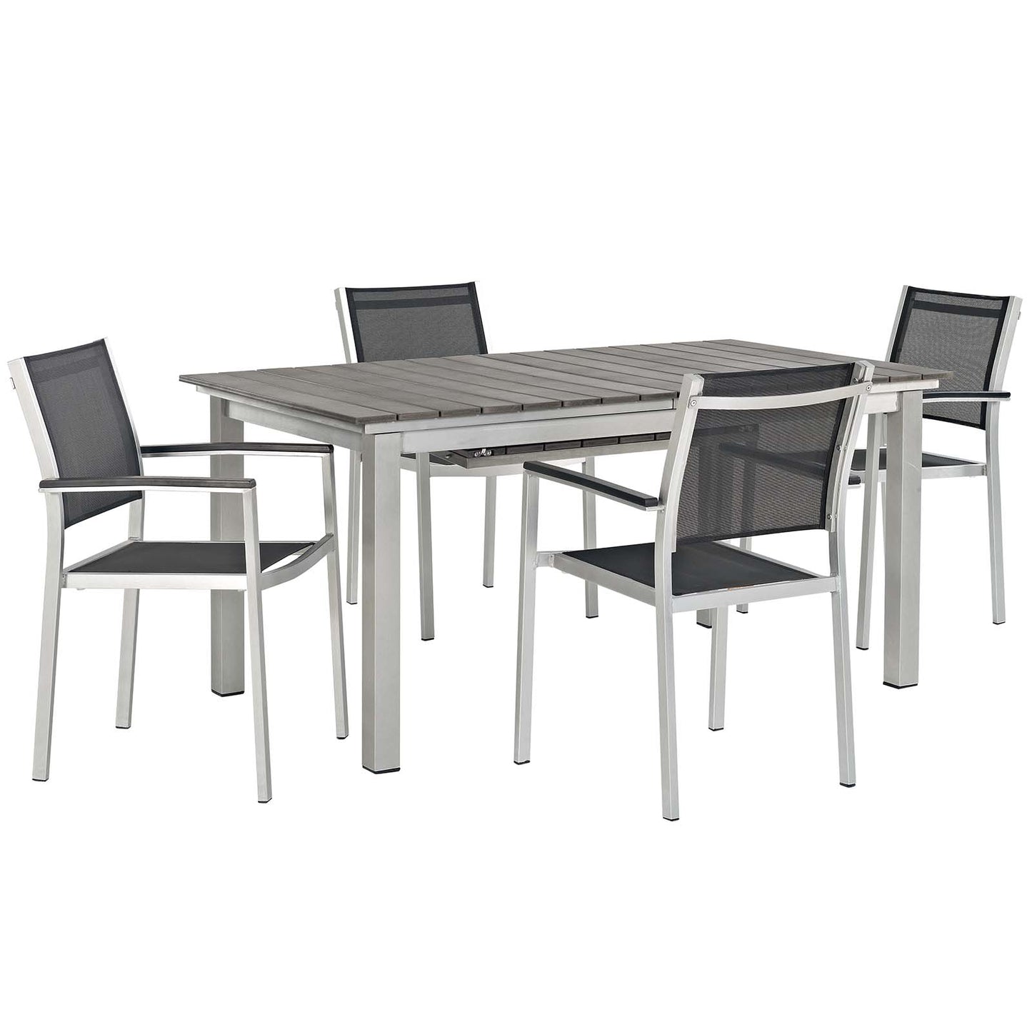 Modway Outlet Shore 5 Piece Outdoor Patio Aluminum Dining Set by Modway  Outdoor Furniture Furniture Silver Black - EEI-3198-SLV-BLK-SET