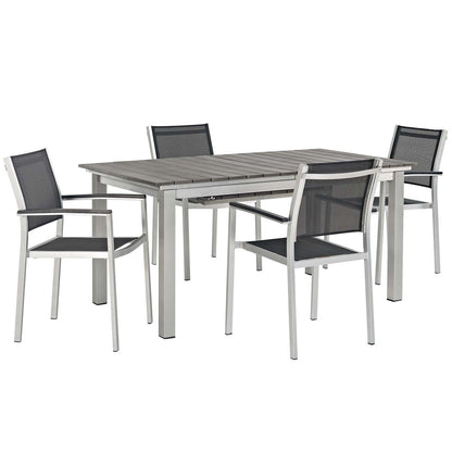 Modway Outlet Shore 5 Piece Outdoor Patio Aluminum Dining Set by Modway  Outdoor Furniture Furniture Silver Black - EEI-3198-SLV-BLK-SET
