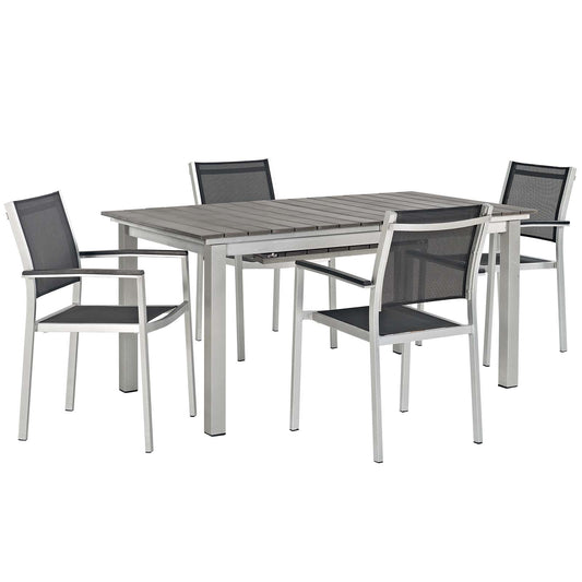 Modway Outlet Shore 5 Piece Outdoor Patio Aluminum Dining Set by Modway  Outdoor Furniture Furniture Silver Black - EEI-3198-SLV-BLK-SET