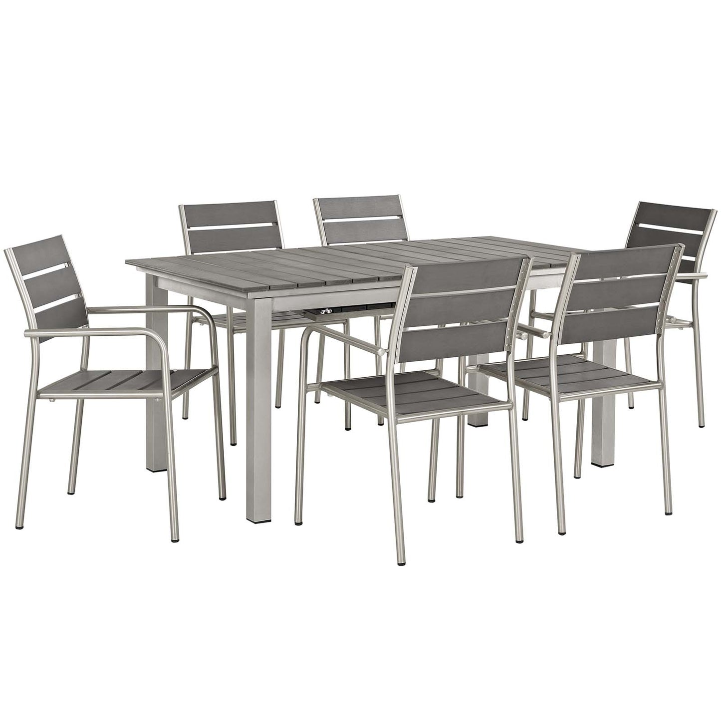Modway Outlet Shore 7 Piece Outdoor Patio Aluminum Dining Set by Modway  Outdoor Furniture Furniture Silver Gray - EEI-3199-SLV-GRY-SET