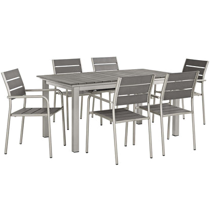 Modway Outlet Shore 7 Piece Outdoor Patio Aluminum Dining Set by Modway  Outdoor Furniture Furniture Silver Gray - EEI-3199-SLV-GRY-SET