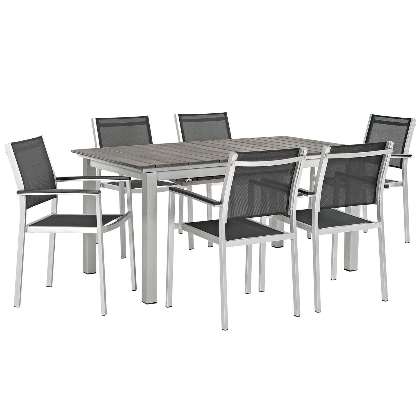 Modway Outlet Shore 7 Piece Outdoor Patio Aluminum Dining Set by Modway  Outdoor Furniture Furniture Silver Black - EEI-3200-SLV-BLK-SET