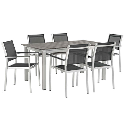 Modway Outlet Shore 7 Piece Outdoor Patio Aluminum Dining Set by Modway  Outdoor Furniture Furniture Silver Black - EEI-3200-SLV-BLK-SET