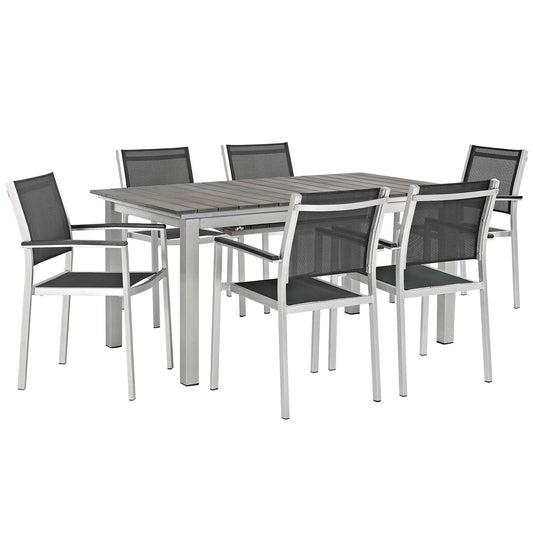 Modway Outlet Shore 7 Piece Outdoor Patio Aluminum Dining Set by Modway  Outdoor Furniture Furniture Silver Black - EEI-3200-SLV-BLK-SET