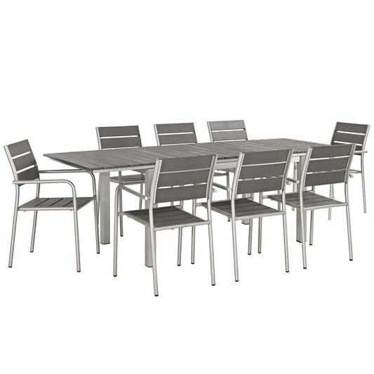 Modway Outlet Shore 9 Piece Outdoor Patio Aluminum Dining Set by Modway  Outdoor Furniture Furniture Silver Gray - EEI-3201-SLV-GRY-SET