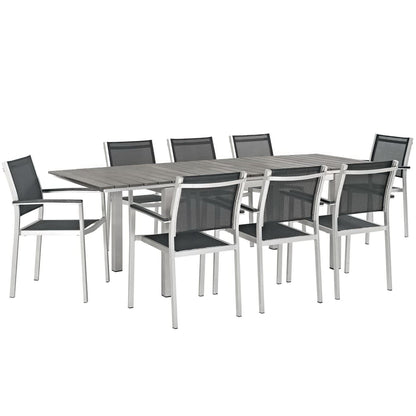 Modway Outlet Shore 9 Piece Outdoor Patio Aluminum Dining Set by Modway  Outdoor Furniture Furniture Silver Black - EEI-3202-SLV-BLK-SET