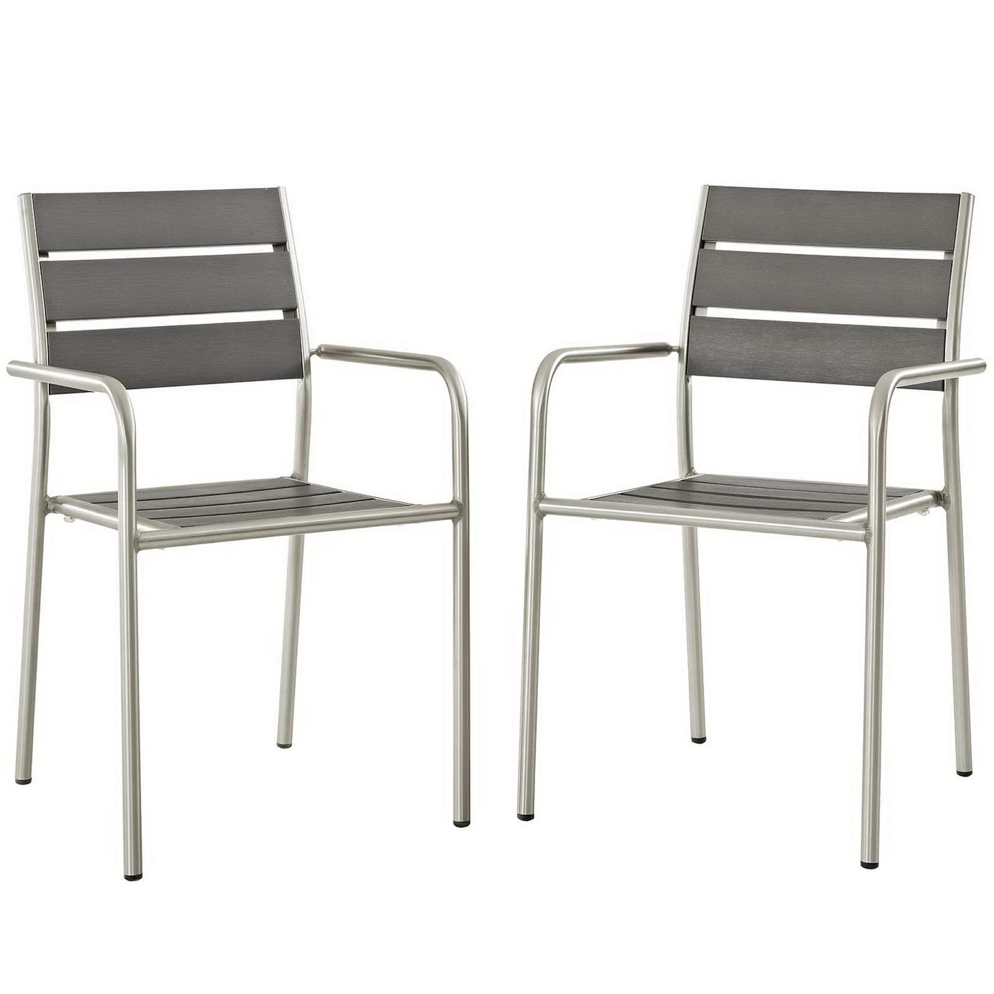 Modway Outlet Shore Outdoor Patio Aluminum Dining Rounded Armchair Set of 2 by Modway  Outdoor Furniture Furniture Silver Gray - EEI-3203-SLV-GRY-SET