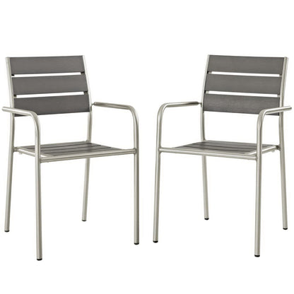 Modway Outlet Shore Outdoor Patio Aluminum Dining Rounded Armchair Set of 2 by Modway  Outdoor Furniture Furniture Silver Gray - EEI-3203-SLV-GRY-SET