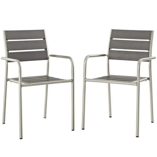 Modway Outlet Shore Outdoor Patio Aluminum Dining Rounded Armchair Set of 2 by Modway  Outdoor Furniture Furniture Silver Gray - EEI-3203-SLV-GRY-SET