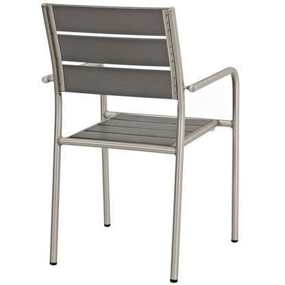 Modway Outlet Shore Outdoor Patio Aluminum Dining Rounded Armchair Set of 2 by Modway  Outdoor Furniture Furniture Silver Gray - EEI-3203-SLV-GRY-SET