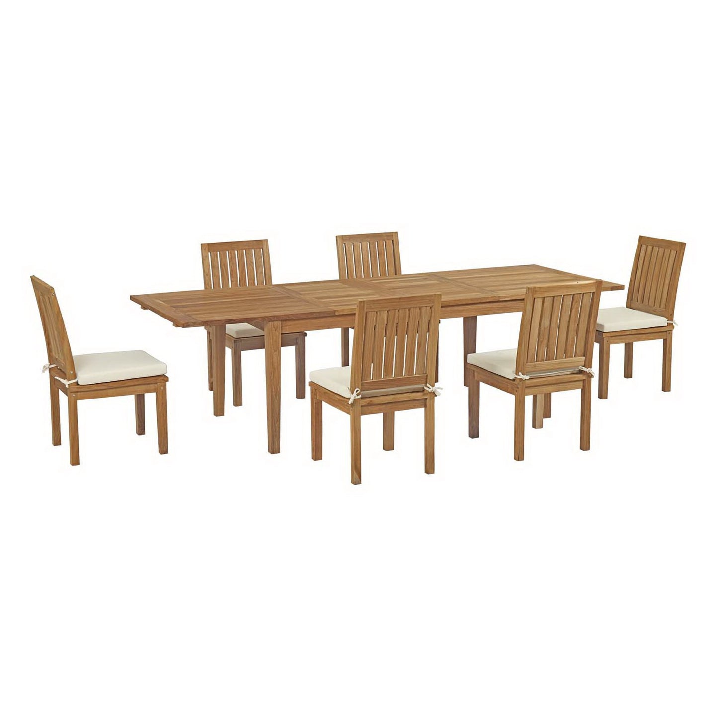 Modway - Marina 7 Piece Outdoor Patio Teak Dining Set by Modway  Outdoor Furniture Bar and Dining White - EEI-3207-NAT-WHI-SET