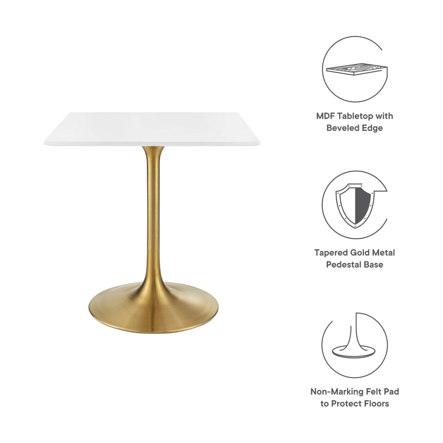 Modway - Lippa 28" Square Wood Dining Table by Modway  Bar and Dining Bar and Dining Tables White - EEI-3211-GLD-WHI