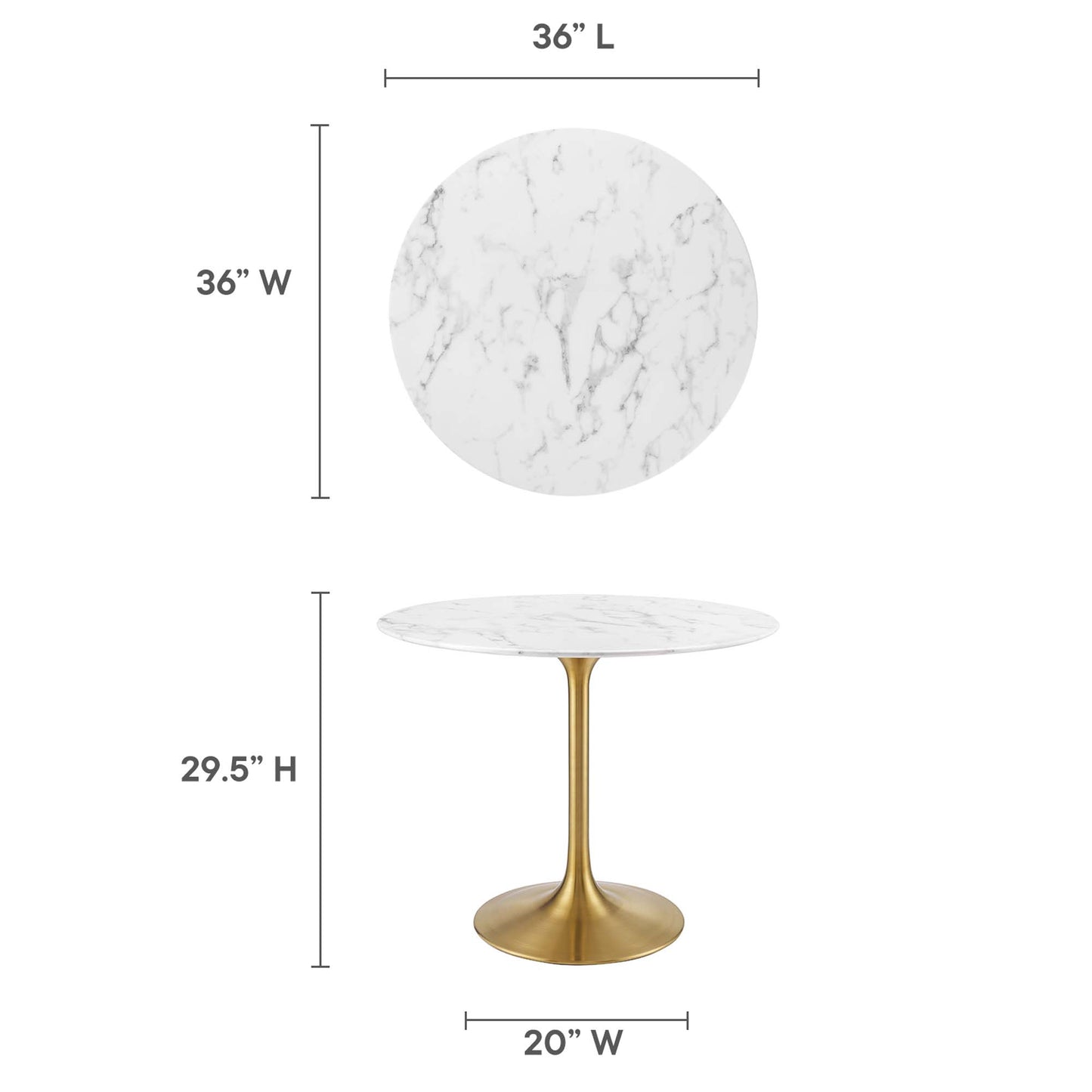 Modway - Lippa 36" Round Faux Marble Dining Table by Modway  Bar and Dining Bar and Dining Tables White - EEI-3214-GLD-WHI