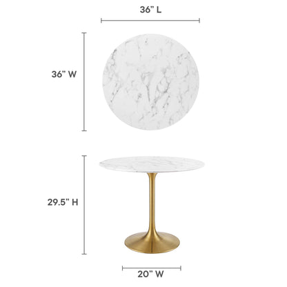 Modway - Lippa 36" Round Faux Marble Dining Table by Modway  Bar and Dining Bar and Dining Tables White - EEI-3214-GLD-WHI
