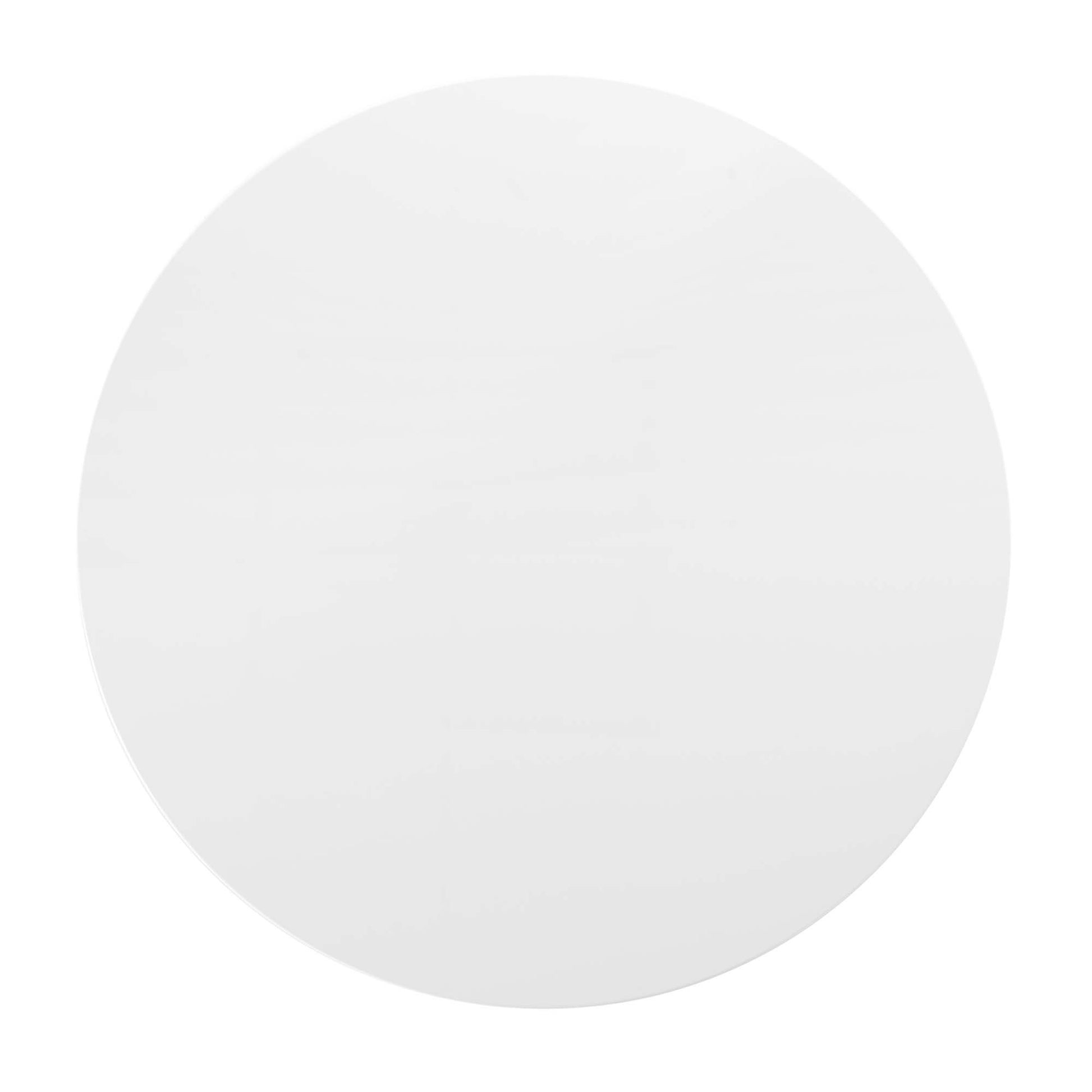 White round wood dining table with a smooth finish.