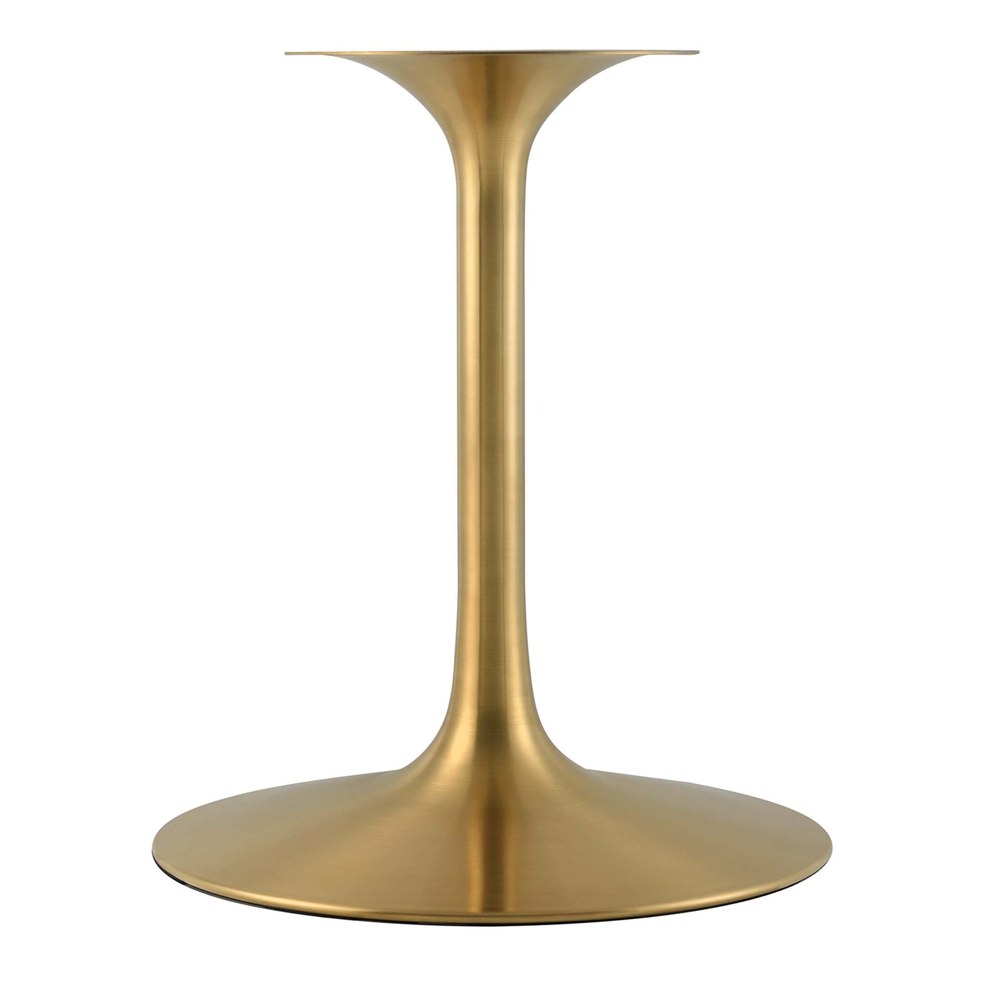 Round white wood dining table with circular top.