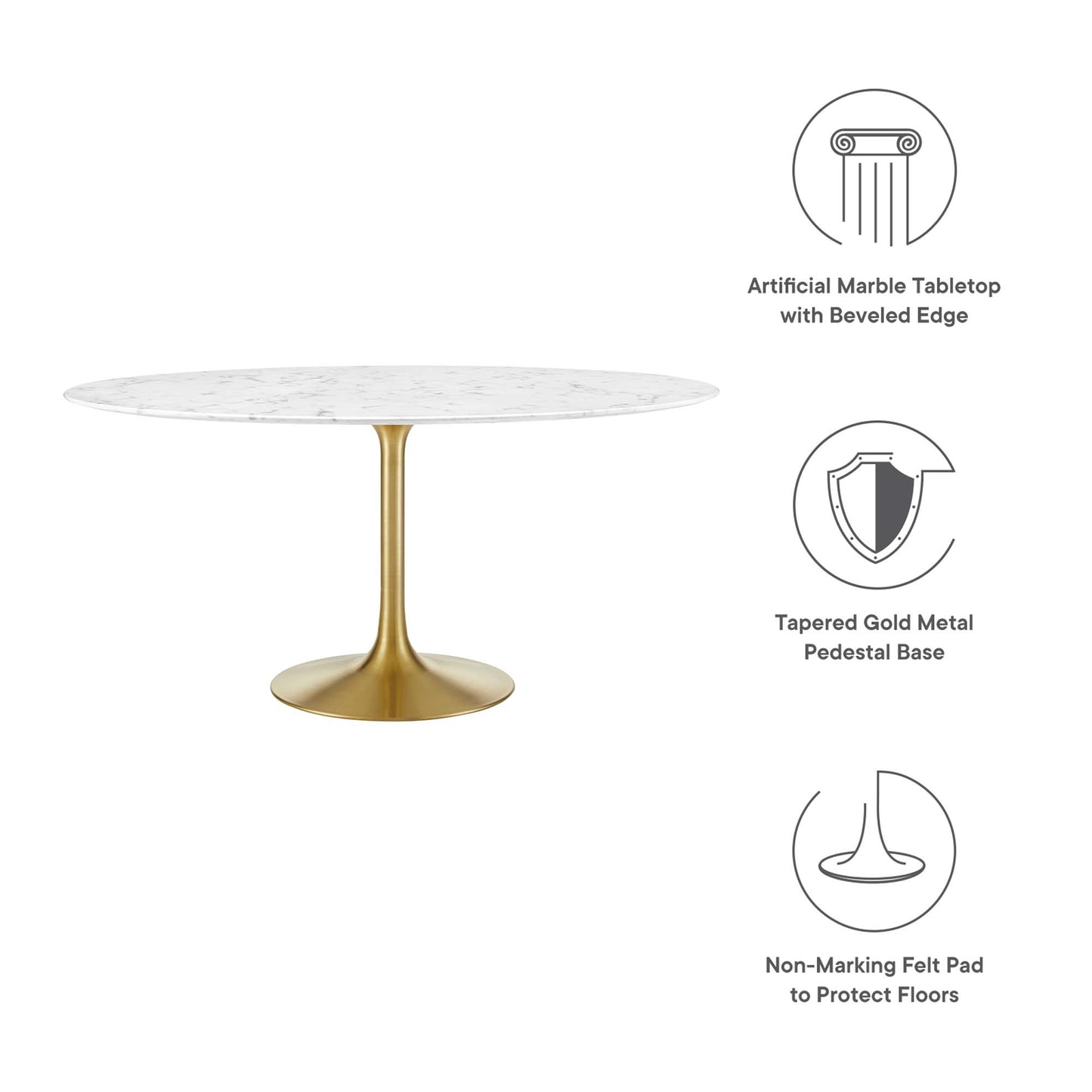 Modway - Lippa 60" Round Faux Marble Dining Table by Modway  Bar and Dining Bar and Dining Tables White - EEI-3234-GLD-WHI